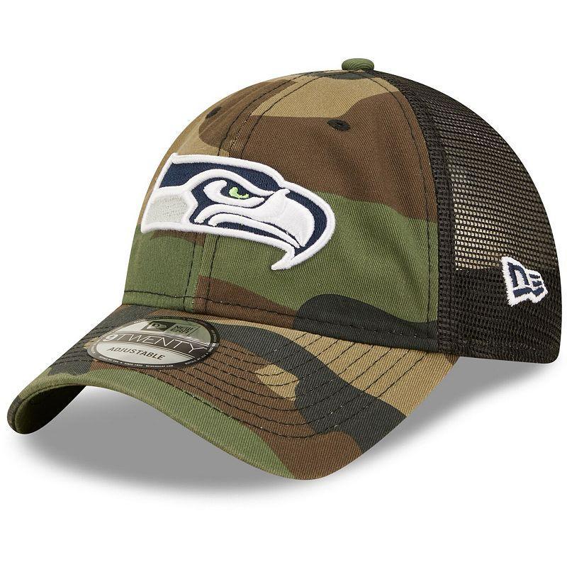 Mens New Era Camo/Black Seattle Seahawks Basic 9TWENTY Trucker Snapback Hat, Green Product Image