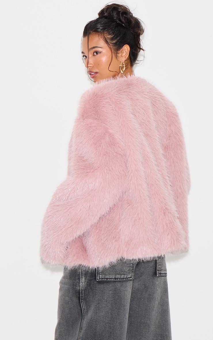 Pink Glitter Faux Fur Coat Product Image