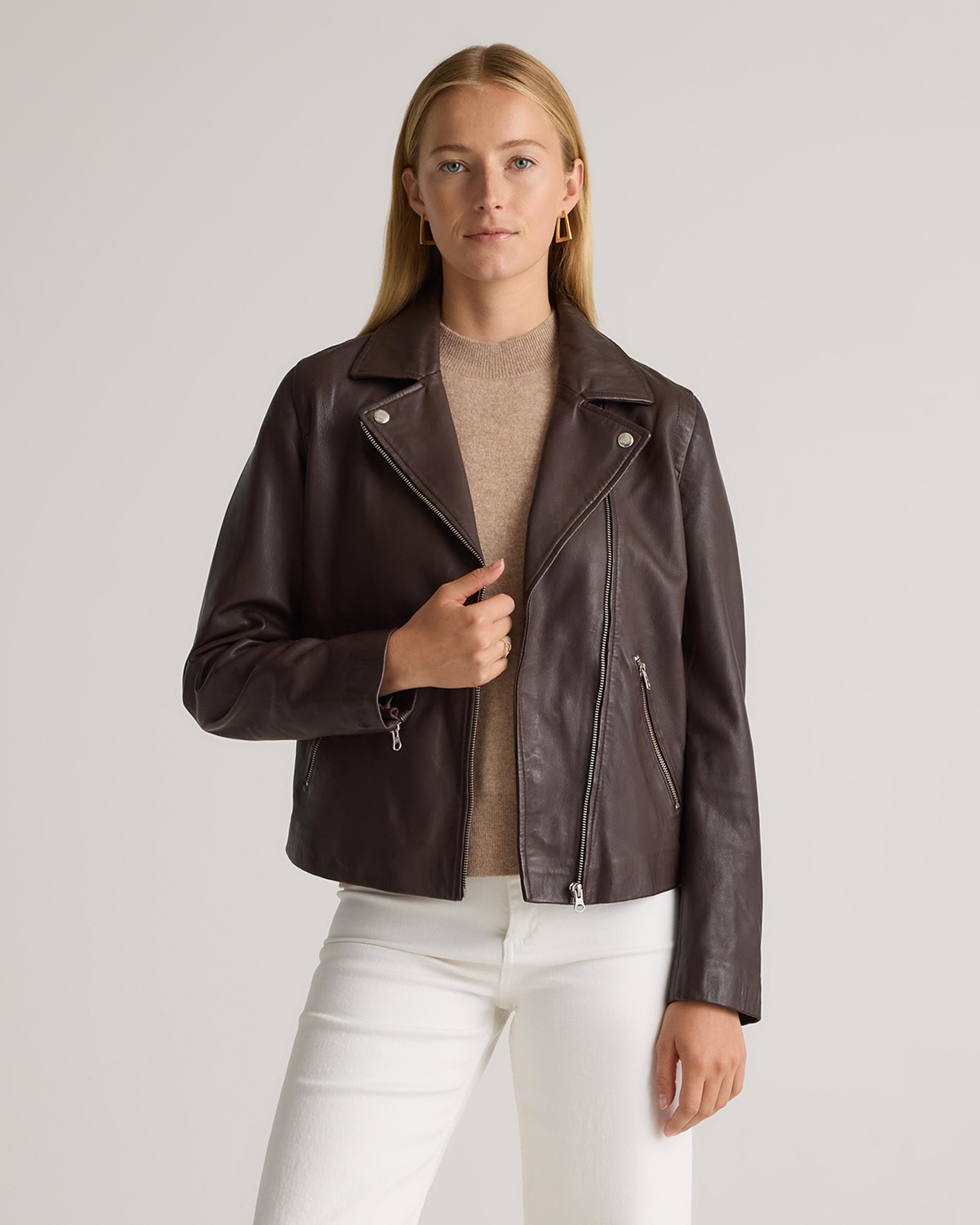 100% Washed Leather Biker Jacket Product Image