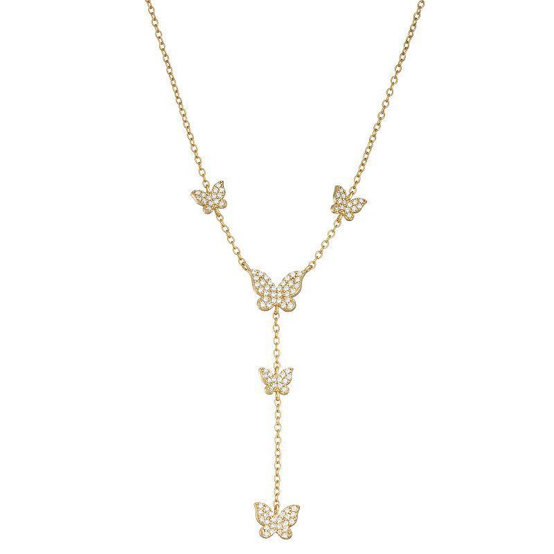 18k Gold Over Silver Cubic Zirconia Butterfly Y Necklace, Womens Yellow Product Image