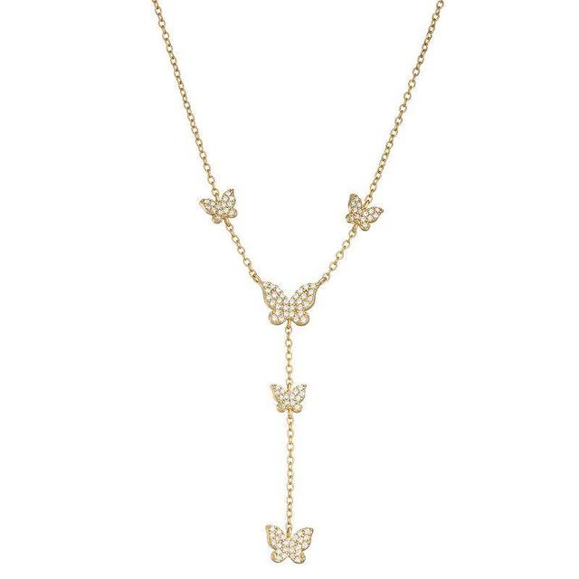 18k Gold Over Silver Cubic Zirconia Butterfly Y Necklace, Womens Gold Tone Product Image