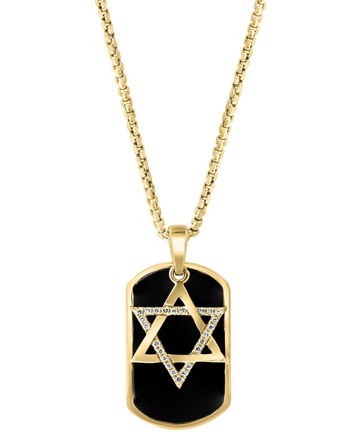 Effy Mens Onyx & Diamond (1/5 ct. t.w.) Star of David Dog Tag 22 Pendant Necklace in 14k Gold Product Image