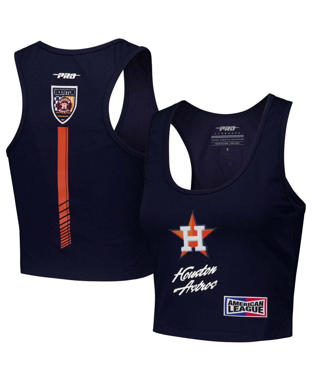 Pro Standard Womens Navy Houston Astros Fast Lane Fitted Tri-Blend Cropped Tank Top Product Image