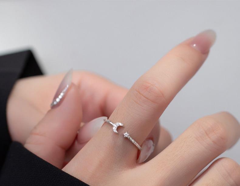 S925 Sterling Silver Moon & Star Open Ring Product Image