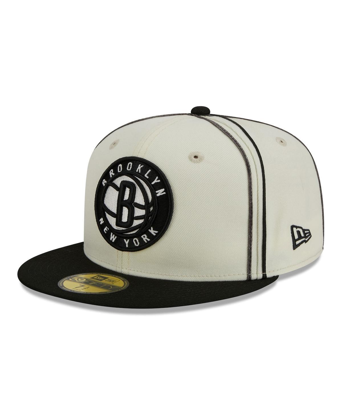 Mens New Era Cream Brooklyn Nets Piping 2-Tone 59FIFTY Fitted Hat - Cream Product Image