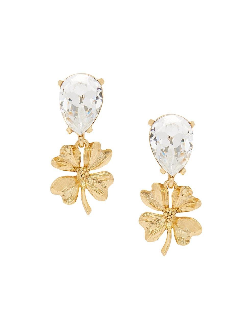 Womens Goldtone & Glass Crystal Four-Leaf Clover Clip-On Drop Earrings Product Image