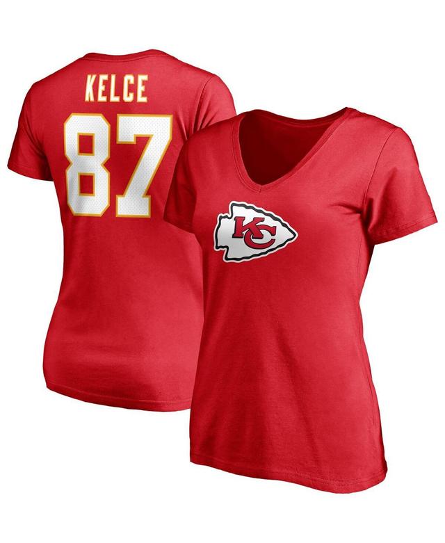 Womens Fanatics Travis Kelce Red Kansas City Chiefs Player Icon Name and Number V-Neck T-shirt Product Image