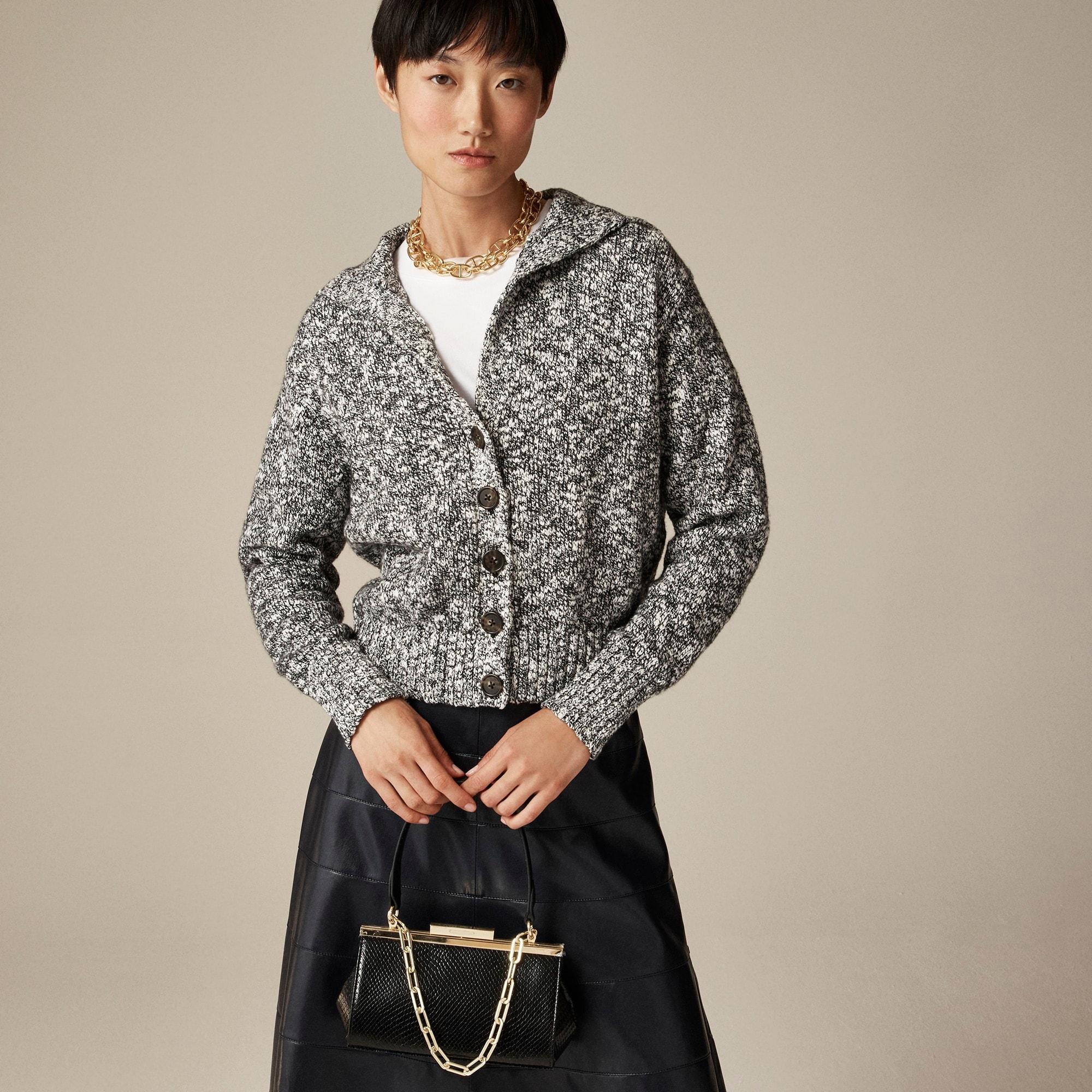 Sailor-collar cardigan sweater in marled yarn product image