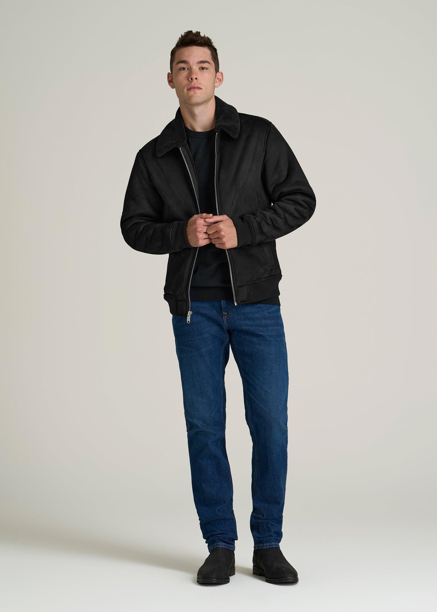 Sherpa Bomber Jacket for Tall Men in Black Male Product Image