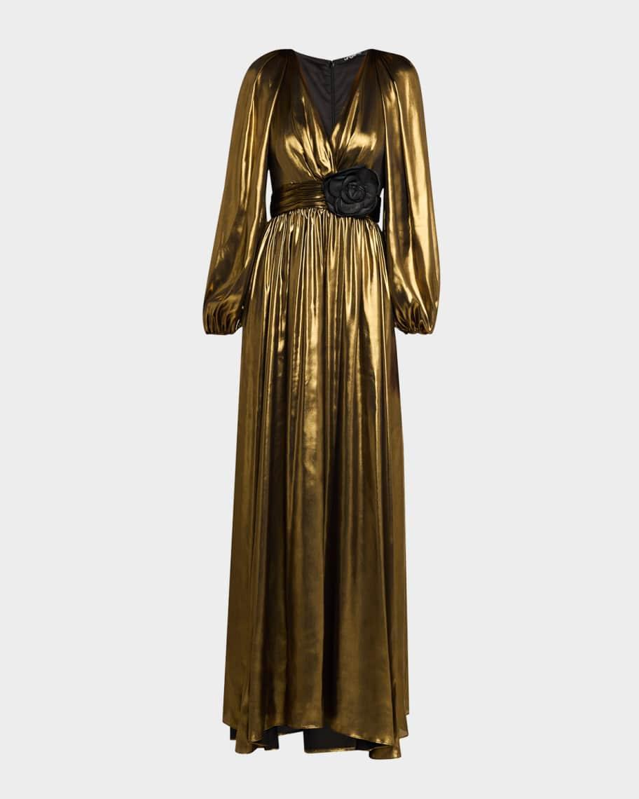 Blouson-Sleeve Metallic Foile Gown Product Image