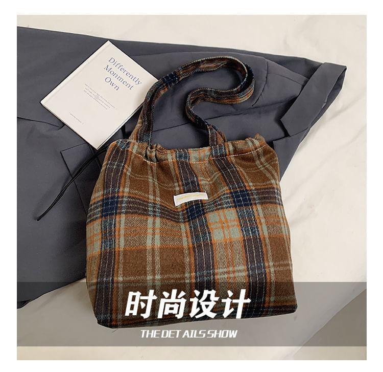 Plaid Drawstring Tote Bag Product Image