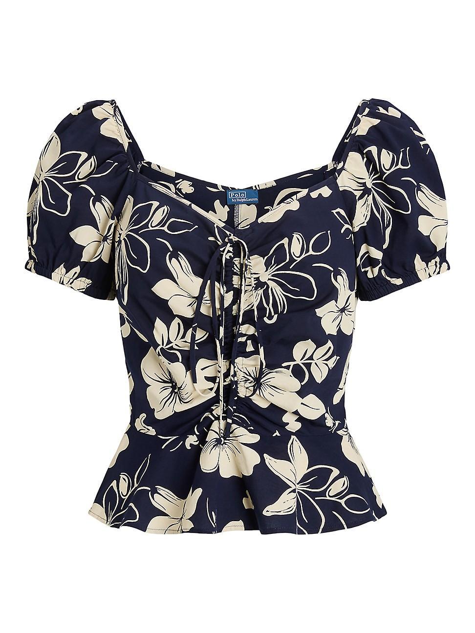 Womens Floral Cotton Drawstring Top Product Image