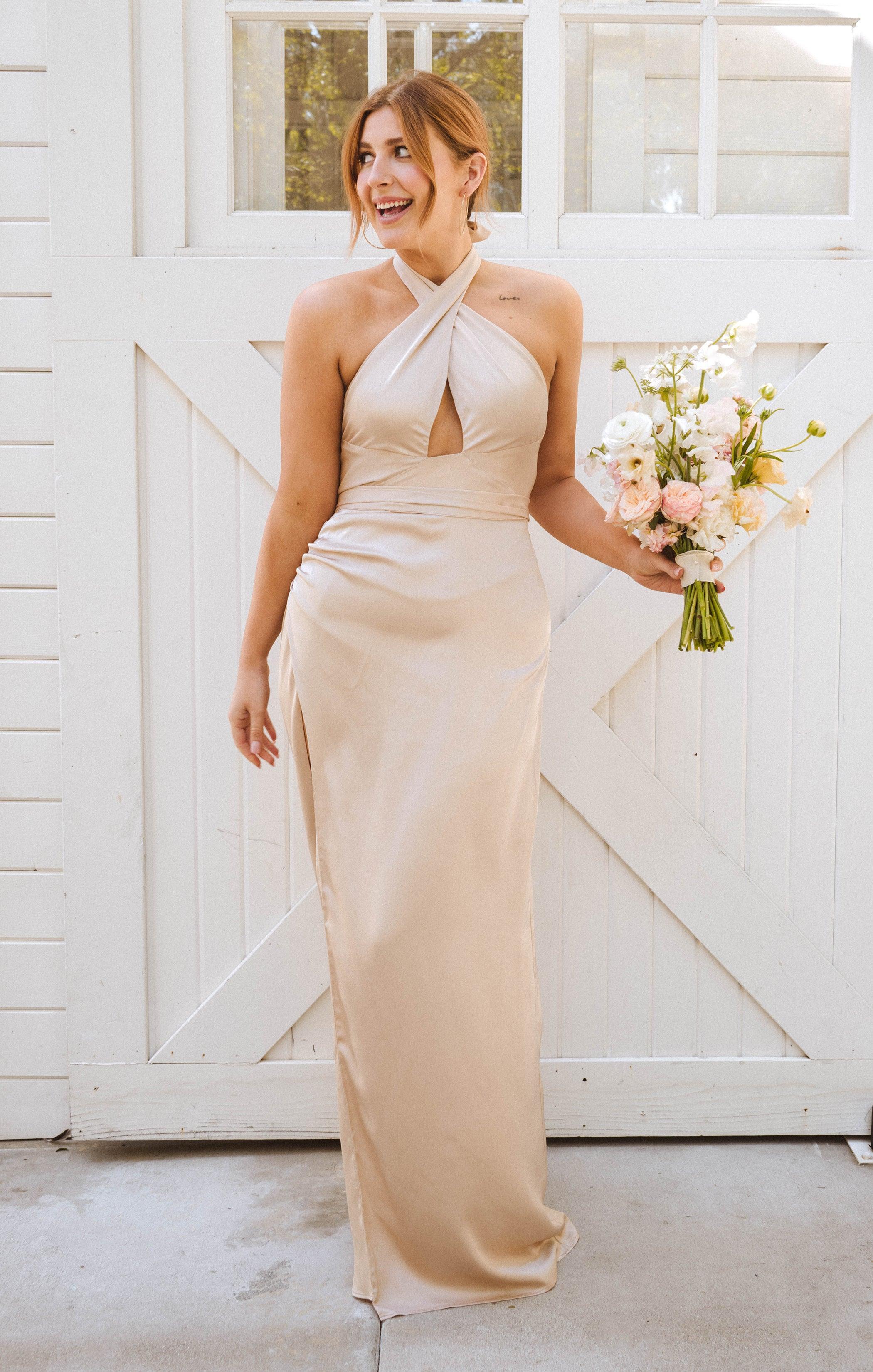 Adele Halter Maxi Dress ~ Champagne Luxe Satin Product Image