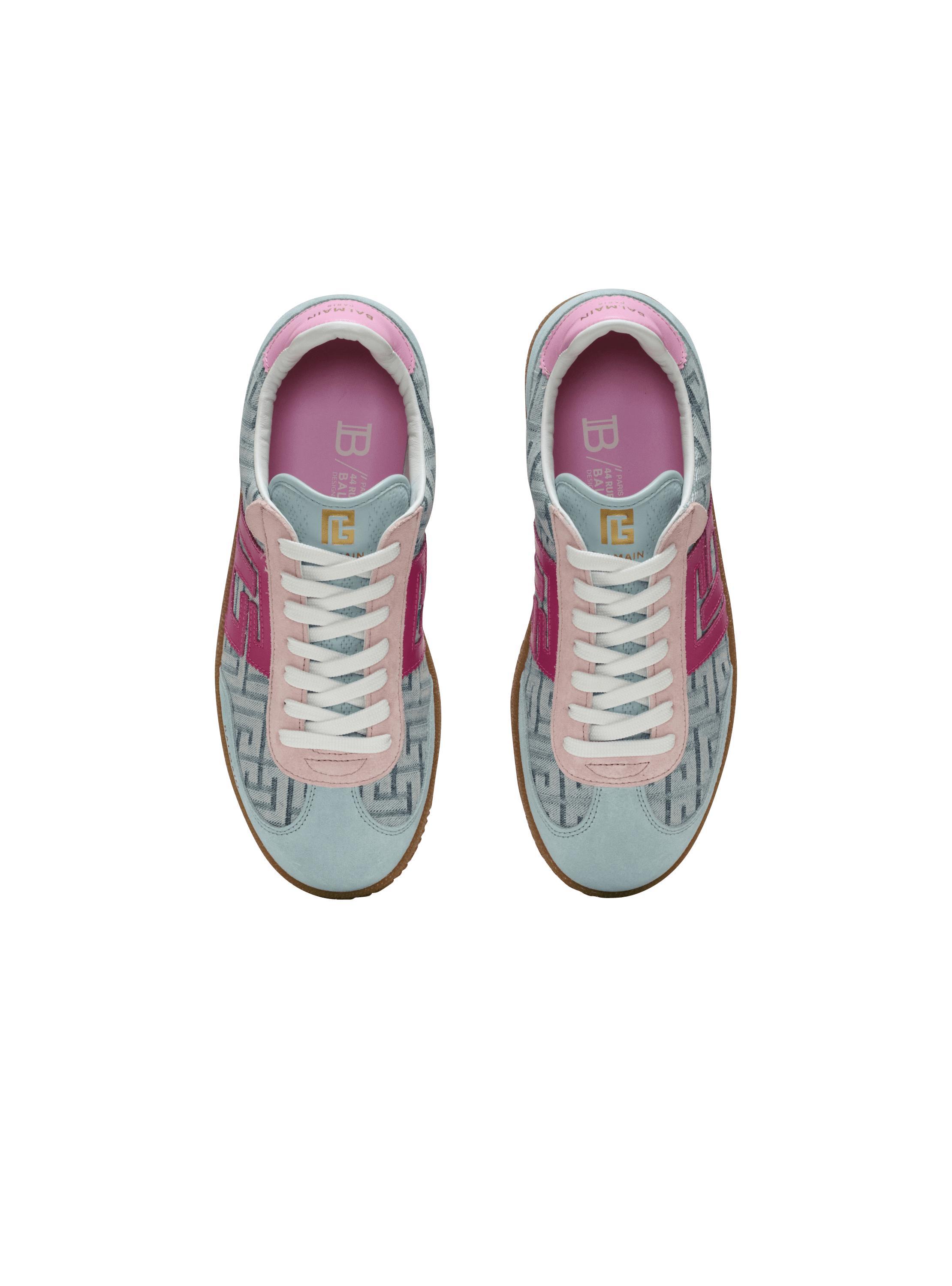 Balmain Swan leather and denim monogram sneakers Product Image