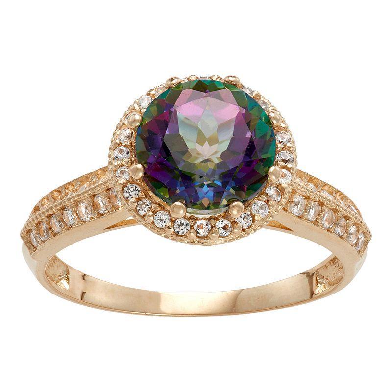 10k Gold Mystic Topaz & Lab-Created White Sapphire Halo Ring, Womens, Blue Product Image