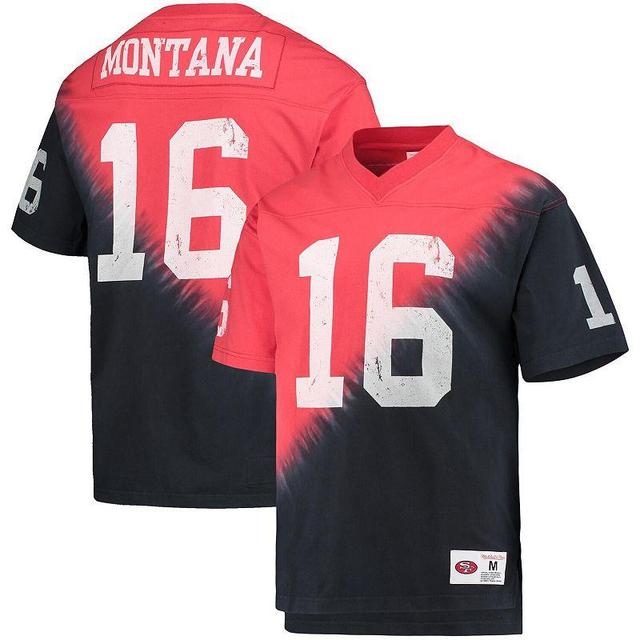 Mens Mitchell & Ness Joe Montana /Red San Francisco 49ers Retired Player Name & Number Diagonal Tie-Dye V-Neck T-Shirt Product Image