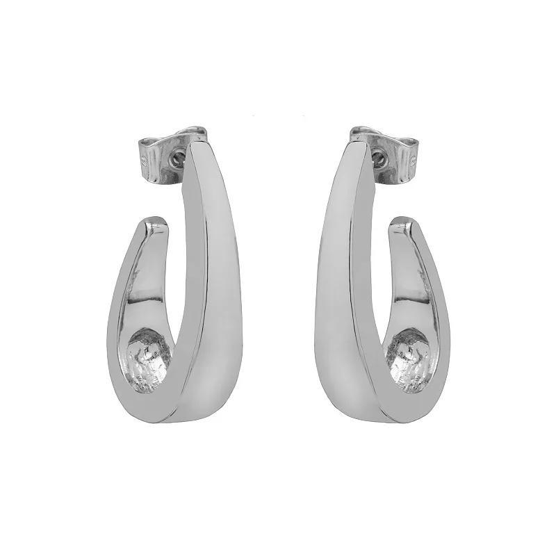 Emberly Silver Tone Chunky Teardrop C-Hoop Earrings, Womens Product Image