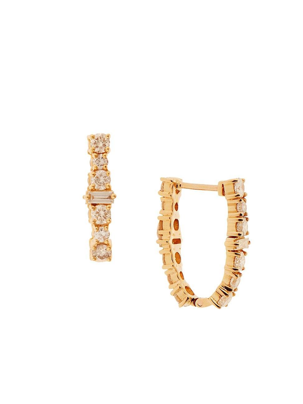 Womens Cascade 18K Yellow Gold & Light Champagne Diamond Hoop Earrings Product Image