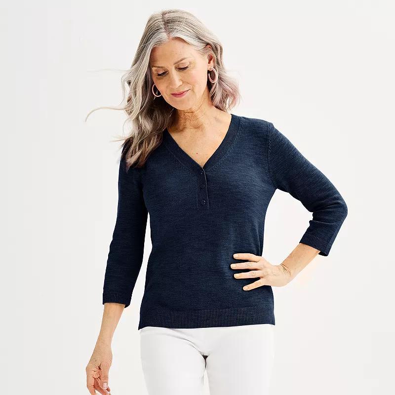 Womens Croft & Barrow 3/4-Sleeve Henley Pullover Shirt Product Image