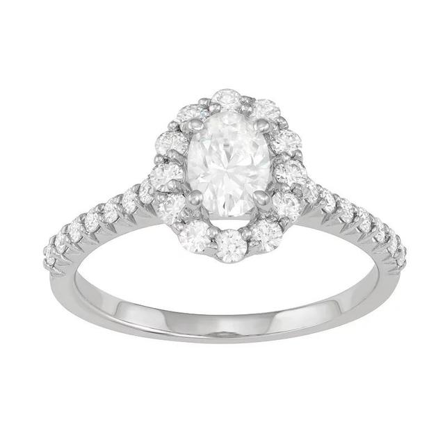 Charles & Colvard 14k White Gold 1 1/2 Carat T.W. Lab-Created Moissanite Halo Engagement Ring, Womens Product Image