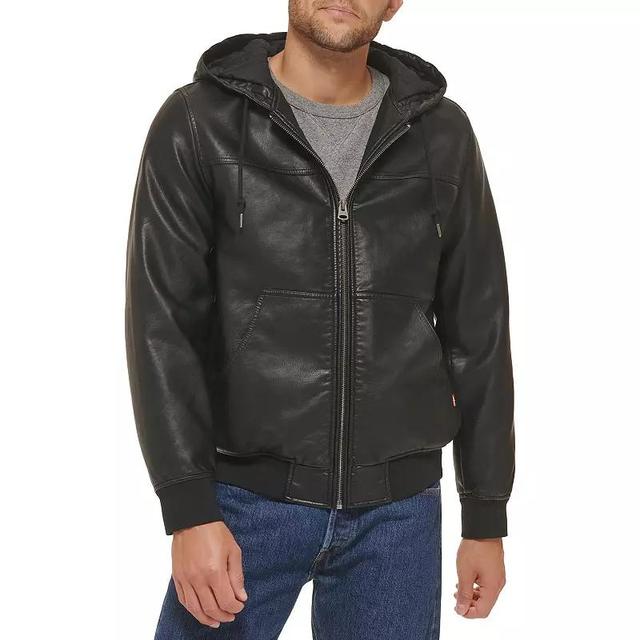 Mens Levis Faux Leather Hoodie Bomber Jacket Product Image