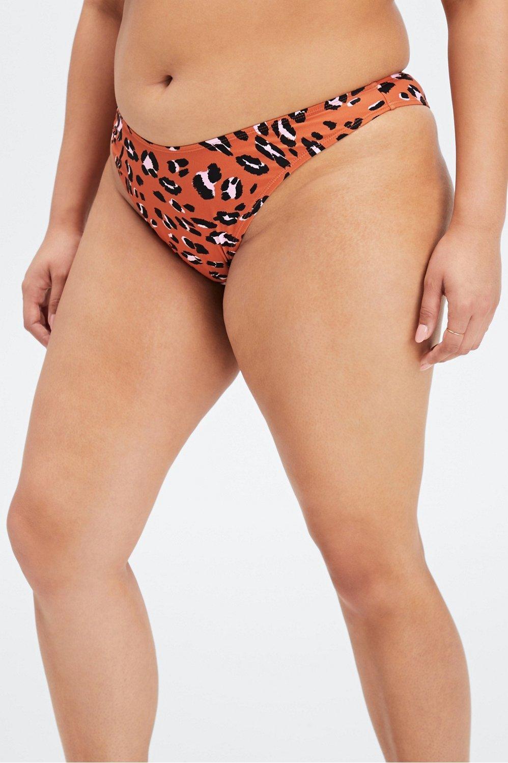 Fabletics High-Cut Classic Bikini Bottom Womens Burnt Ochre Wavy Leo plus Size 3X Product Image