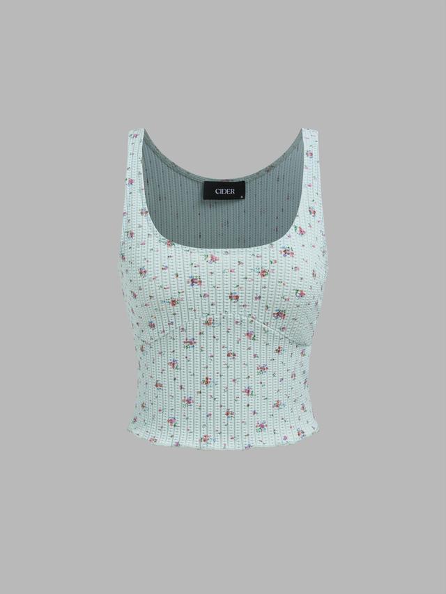 Square Neck Floral Crop Tank Top Product Image