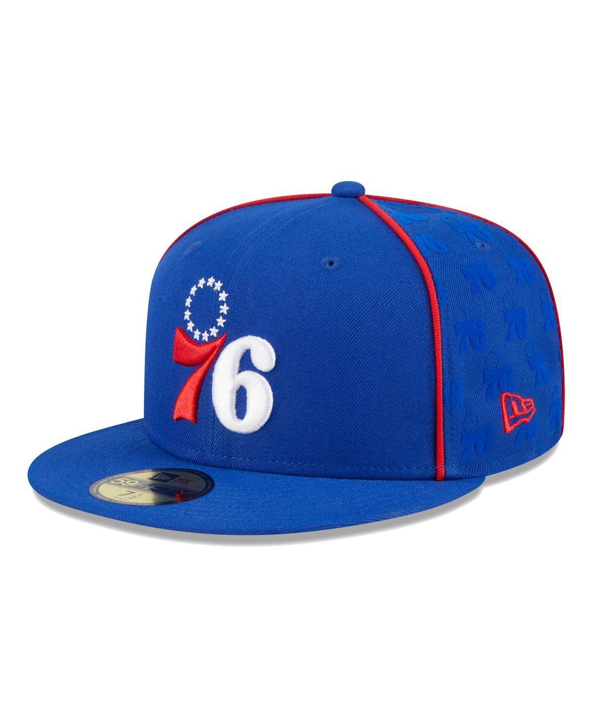 Mens New Era Royal Philadelphia 76ers Piped and Flocked 59Fifty Fitted Hat Product Image