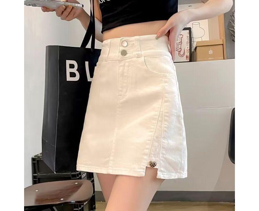 High Waist Denim Mini Skirt Product Image