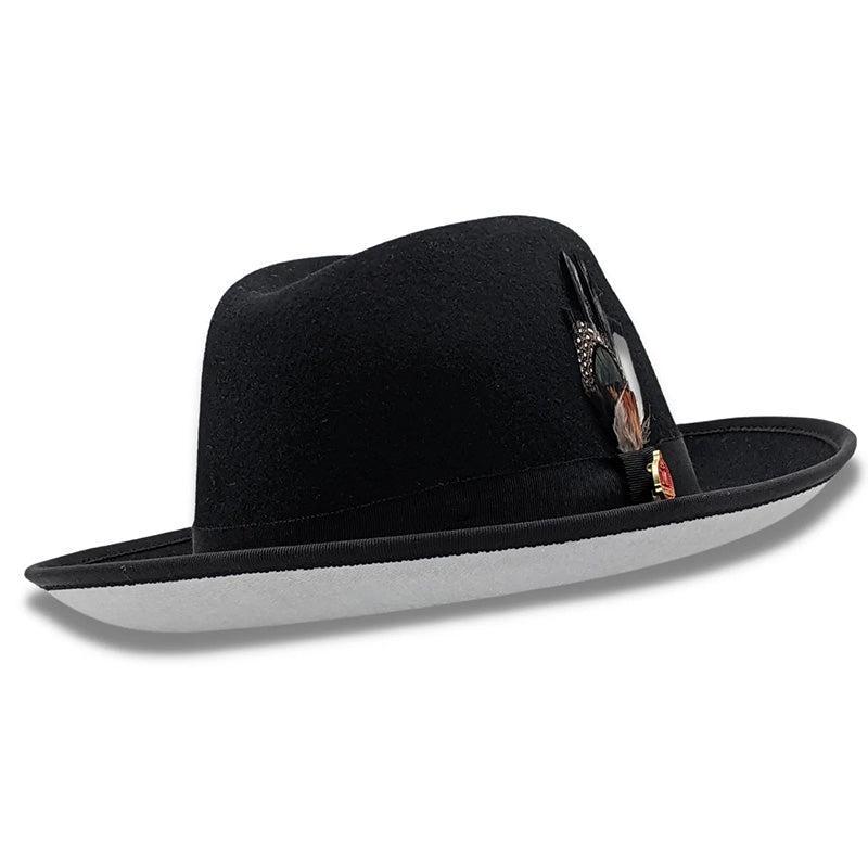 Black 2 ¾" Brim White Bottom Wool Felt Dress Hat Product Image