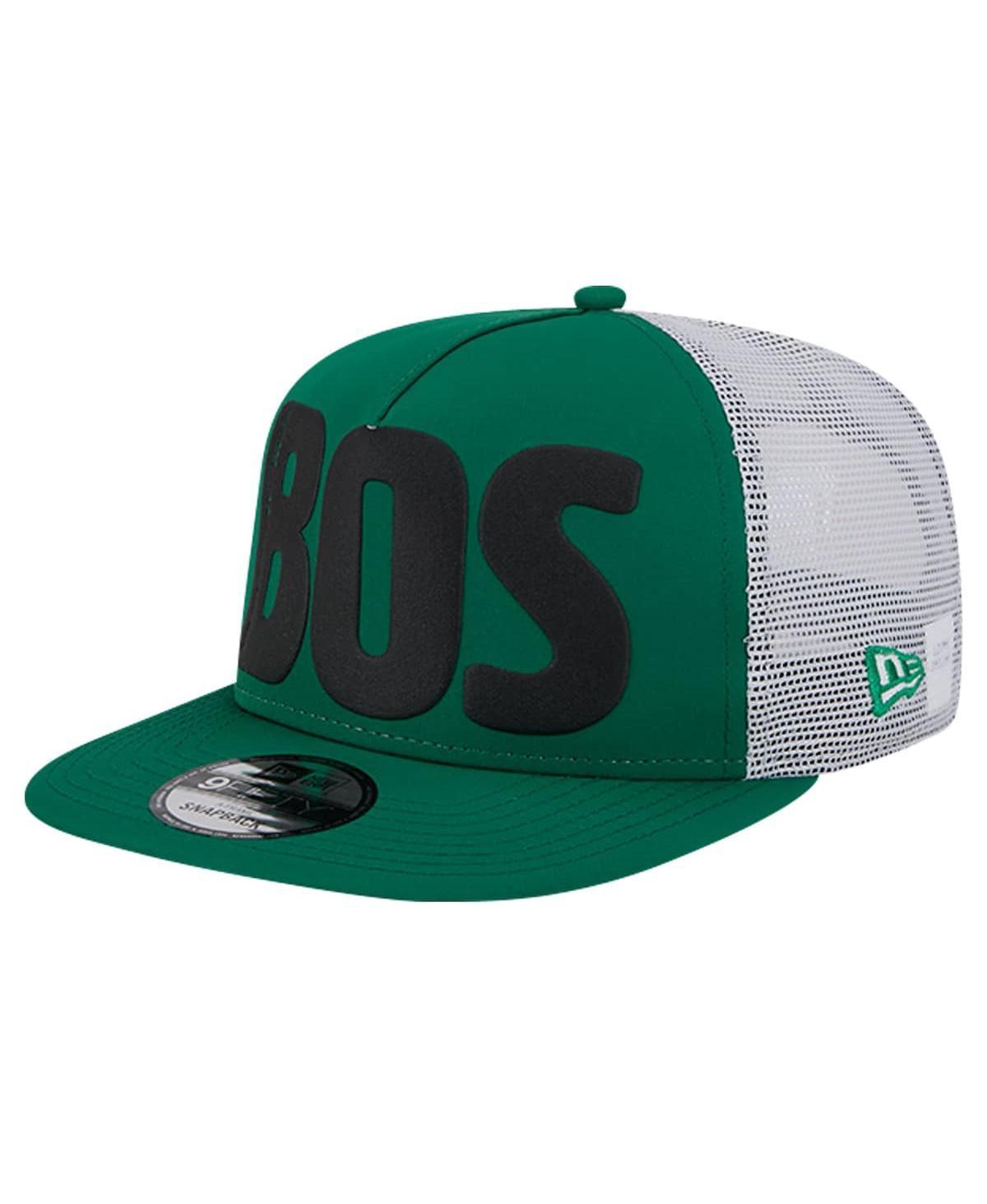 New Era Mens Kelly Green Boston Celtics Puff Print Team Code A-Frame 9FIFTY Trucker Snapback Hat - Kelly Green Product Image