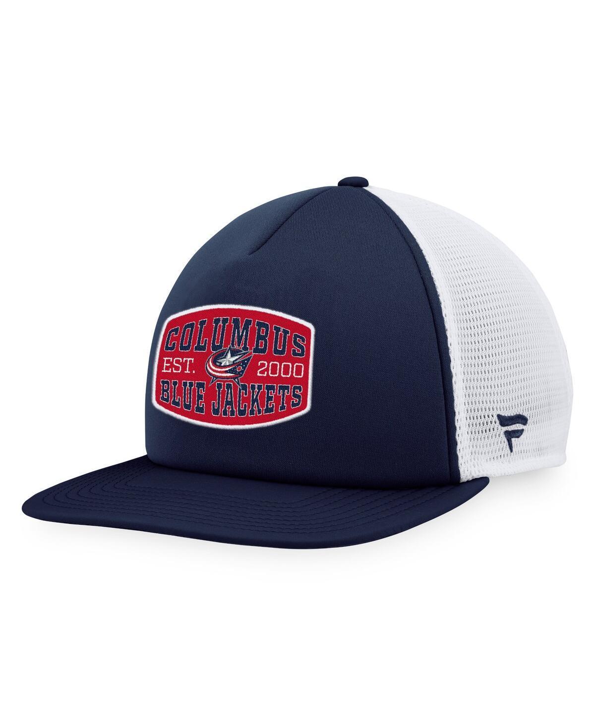 Mens Fanatics Branded /White Columbus Blue Jackets Foam Front Patch Trucker Snapback Hat Product Image