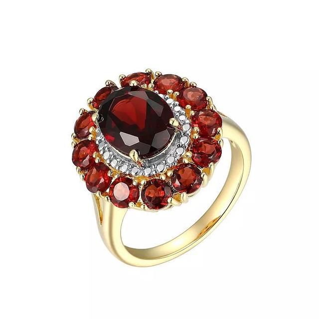 18K Gold Over Silver Genuine Garnet and Diamond Accent Halo Ring, Womens, Gold Tone Product Image