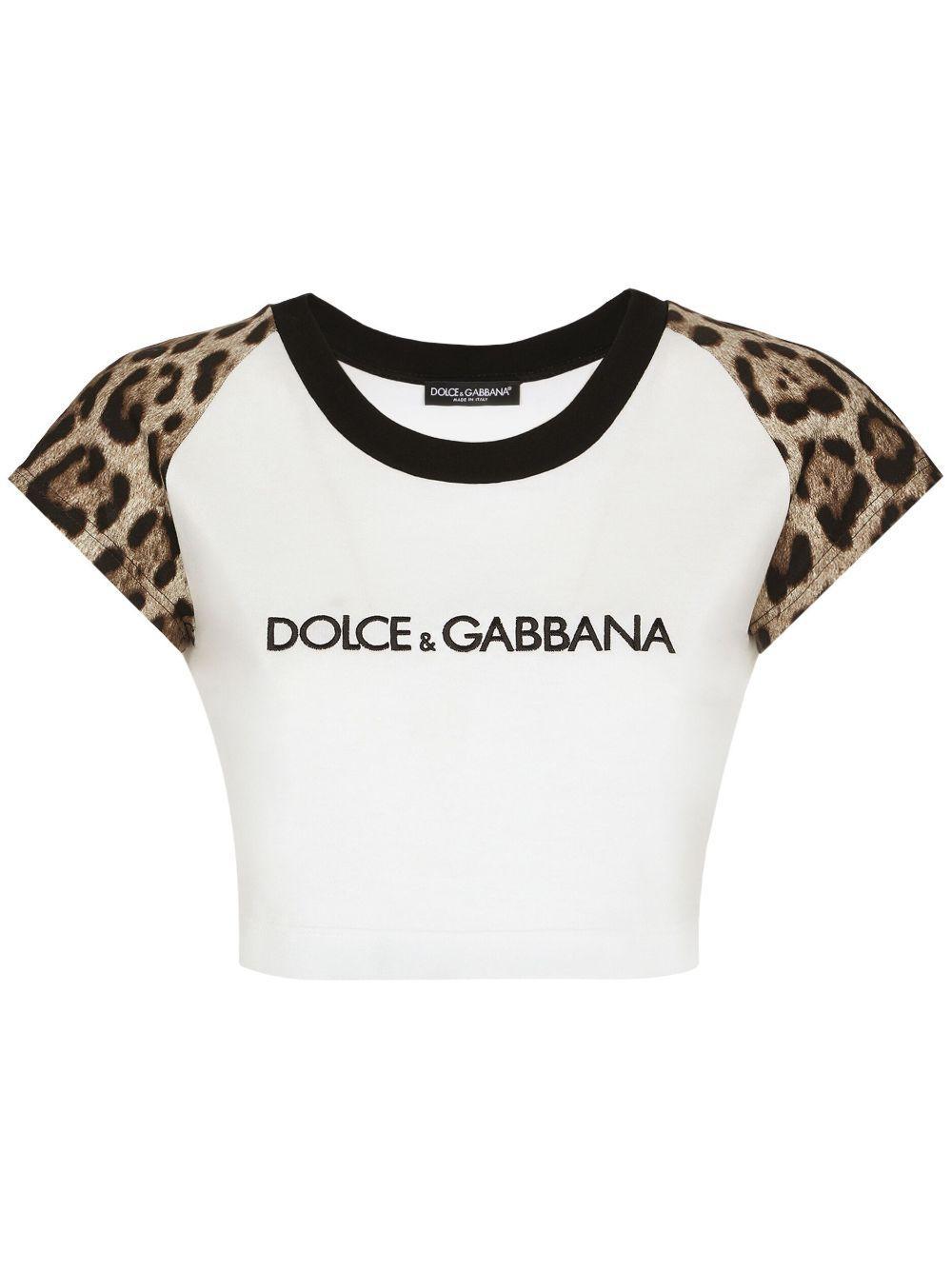 Leopard-print Stretch-cotton Cropped T-shirt In White Product Image