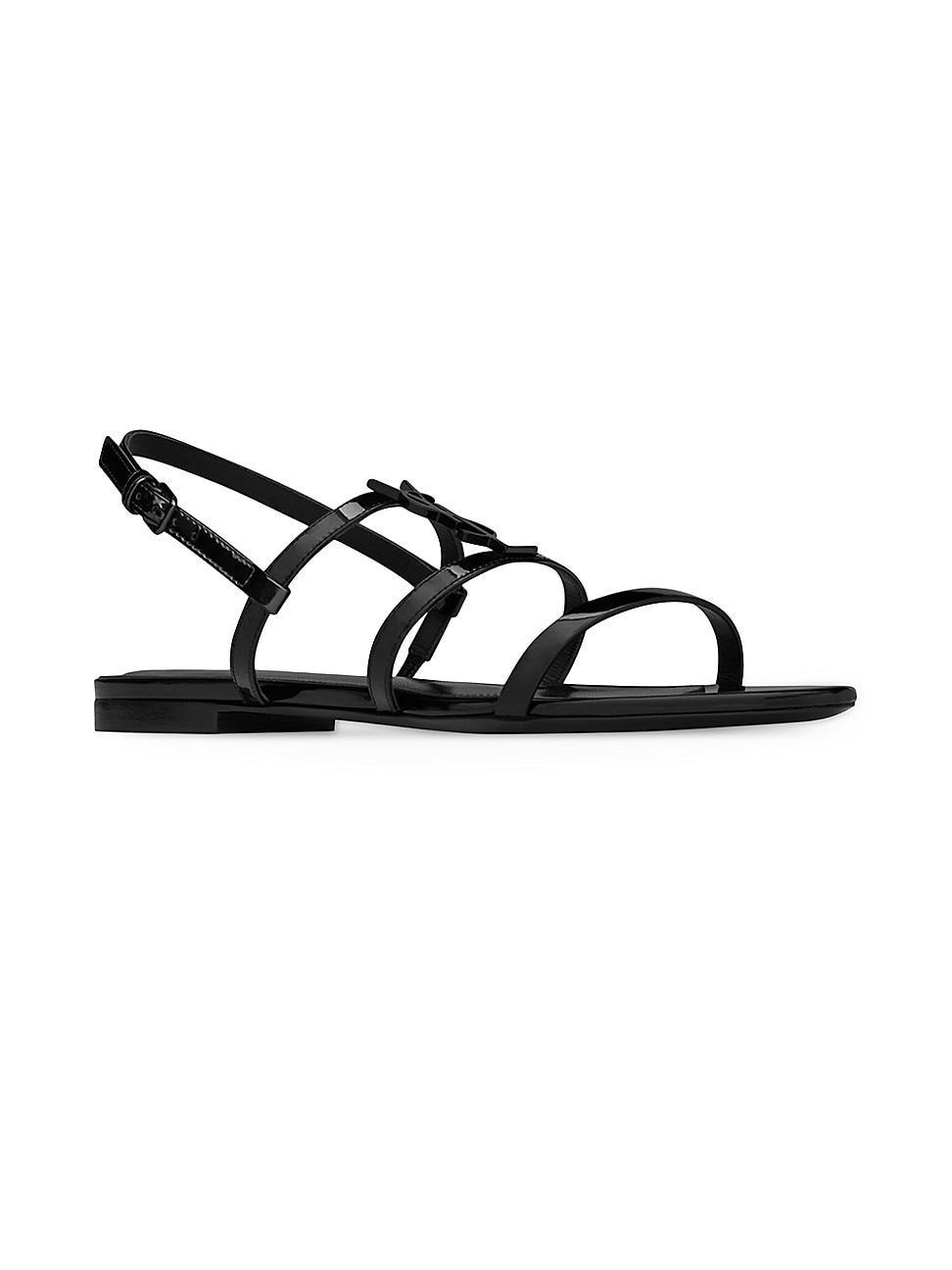 Womens Cassandra Flat Sandals In Patent Leather With Black Monogram Product Image