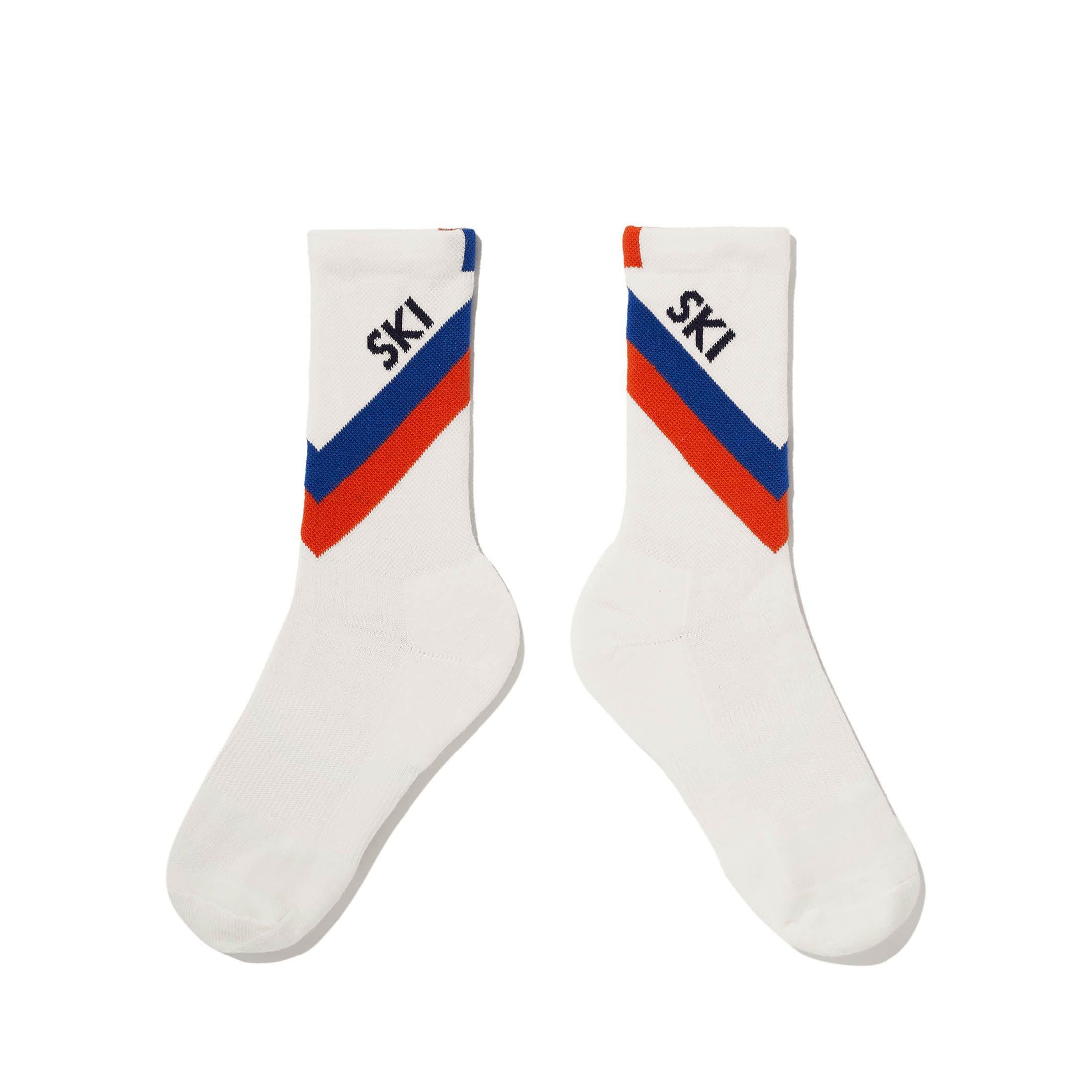 The Women's Diagonal Stripe Ski Sock - Cream/Royal/Poppy Female Product Image