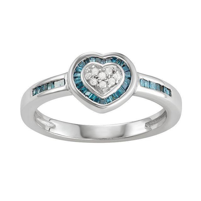 Jewelexcess Sterling Silver Blue & White Diamond Accent Heart Ring, Womens Silvertone Product Image