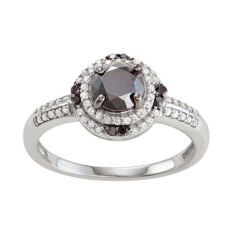 Jewelexcess Sterling Silver 1 C.T. Black & White Diamond Oval Ring, Womens Silvertone Product Image