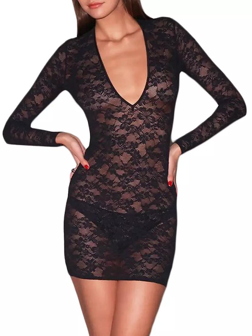 Le Stretch Lace Plunging V-neck Minidress Product Image