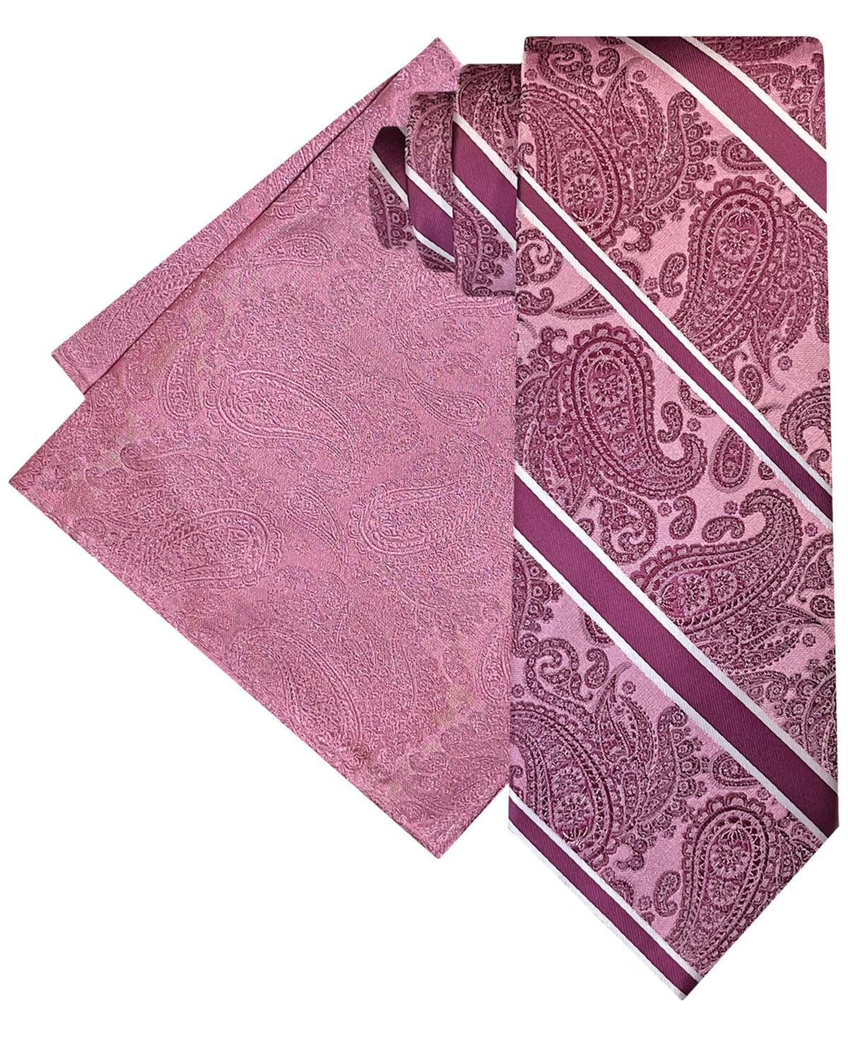 Steve Harvey Mens Extra Long Ornate Block Tie & Solid Pocket Square Set Product Image