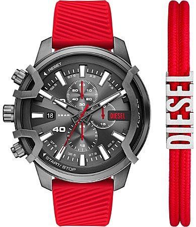 Diesel Mens Griffed Chronograph Red Silicone Strap Watch Set Product Image