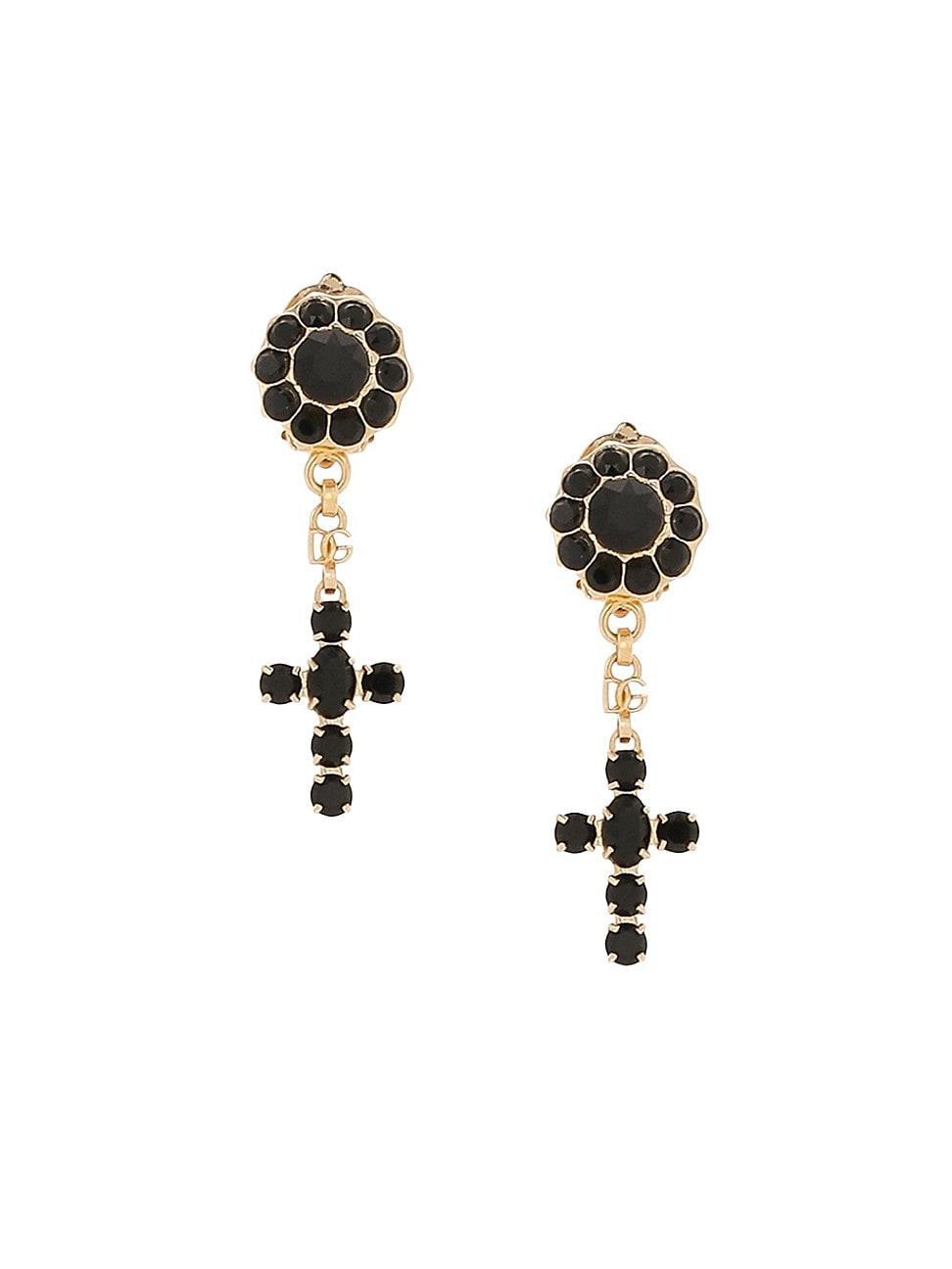 Womens Goldtone & Glass Crystal Cross Drop Earrings Product Image