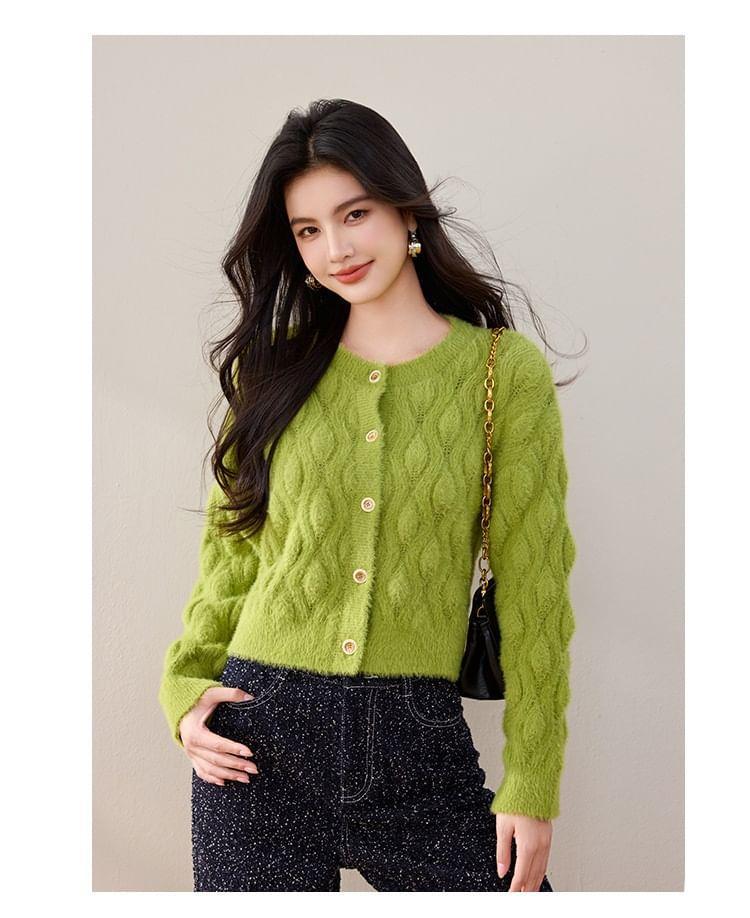 Round Neck Plain Cropped Cardigan Product Image