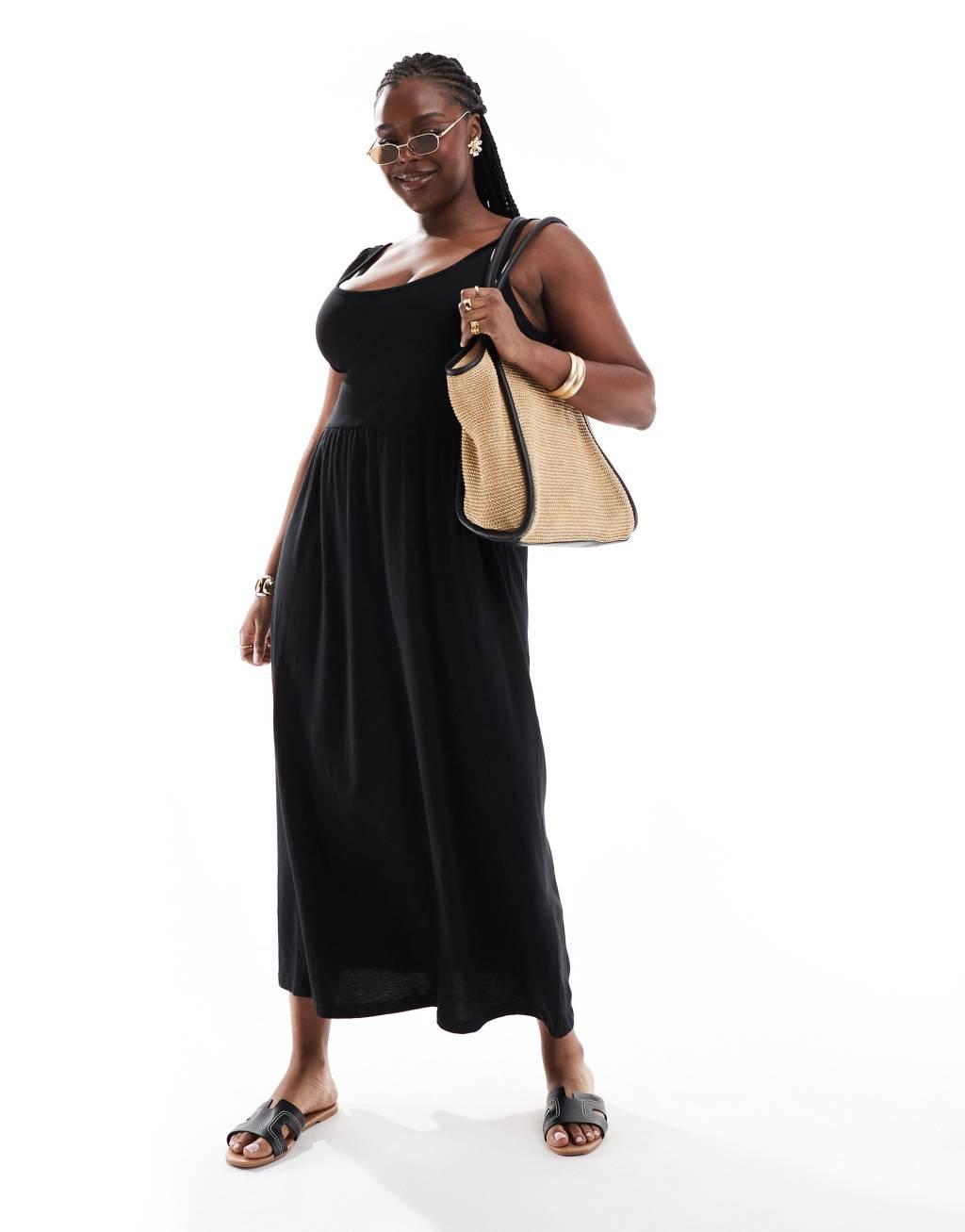 ONLY Curve scoop back maxi sundress in black  Product Image