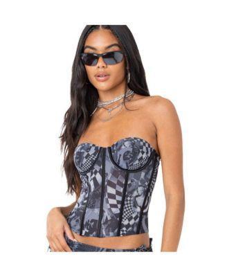 Womens Mesh Corset With Print Top Product Image