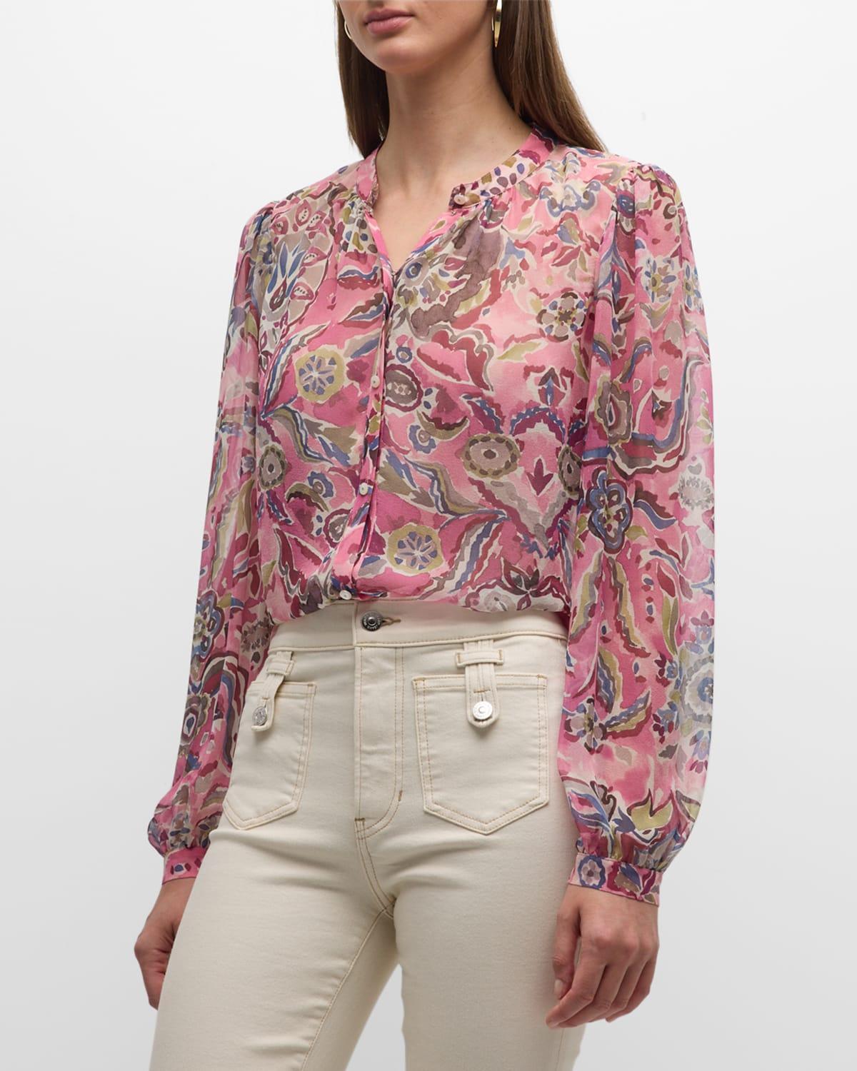 Ashlynn Long-Sleeve Printed Silk Blouse Product Image