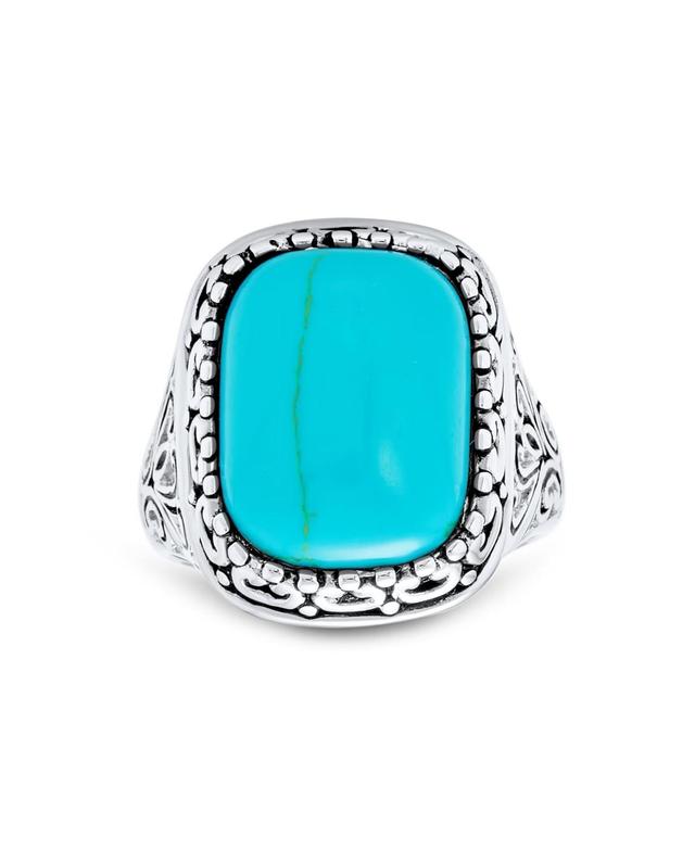 Bling Jewelry Large Rectangle Cabochon Milgrain Set Natural Turquoise Western Statement Ring For Women Filigree Scroll Band Sterling Silver - Blu Product Image