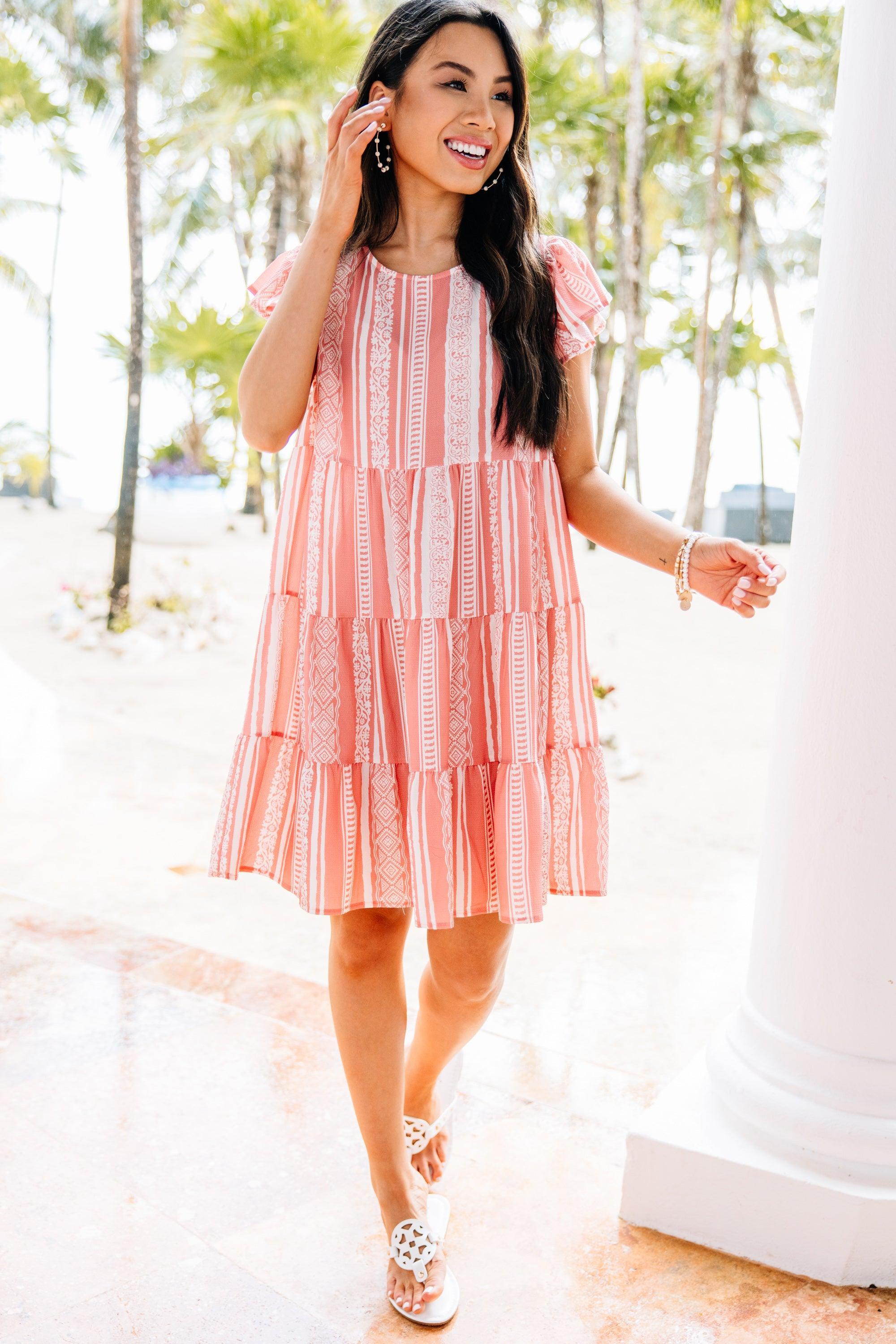 Just A Feeling Rose Pink Aztec Striped Dress Female Product Image