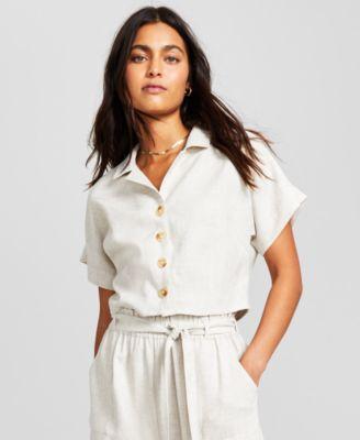 And Now This Womens Button-Front Linen Blend Shirt Product Image