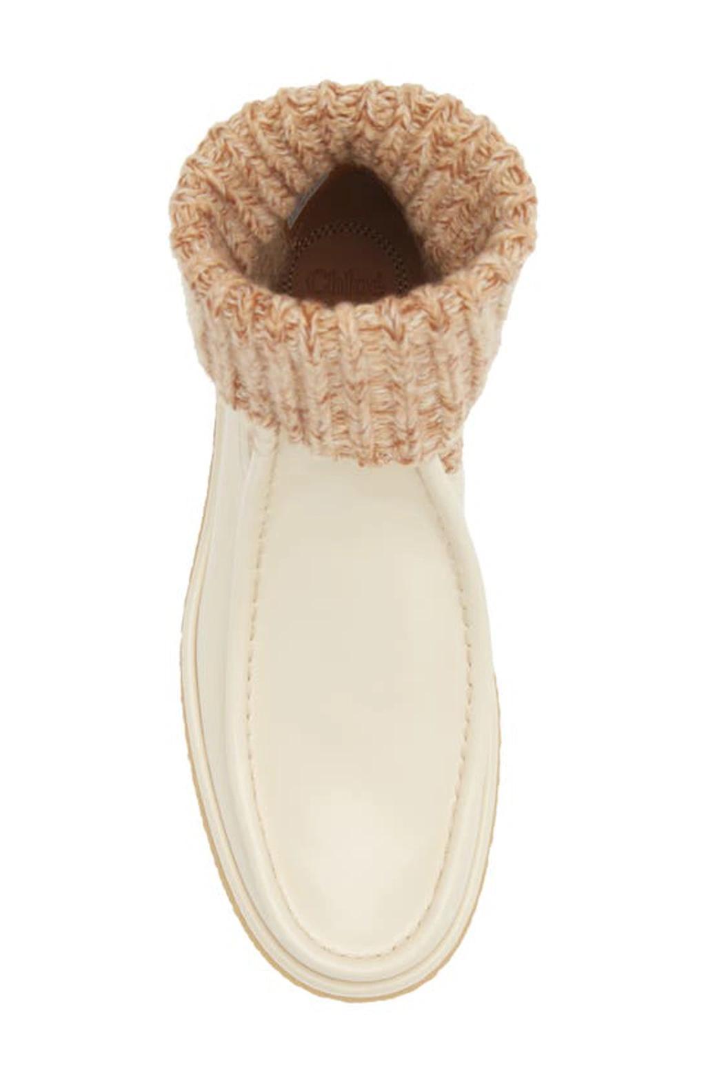 Jamie Leather And Ribbed-knit Ankle Boots In White Product Image